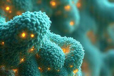 Healthy gut bacteria viewed through a microscope, abstract and colorful