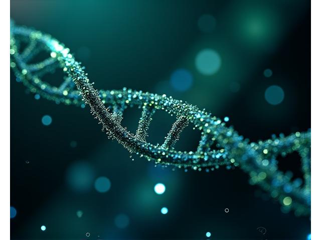A visual representation of DNA strands intertwining with microscopic gut bacteria, overlaid with abstract data visualizations, signifying advanced scientific analysis.