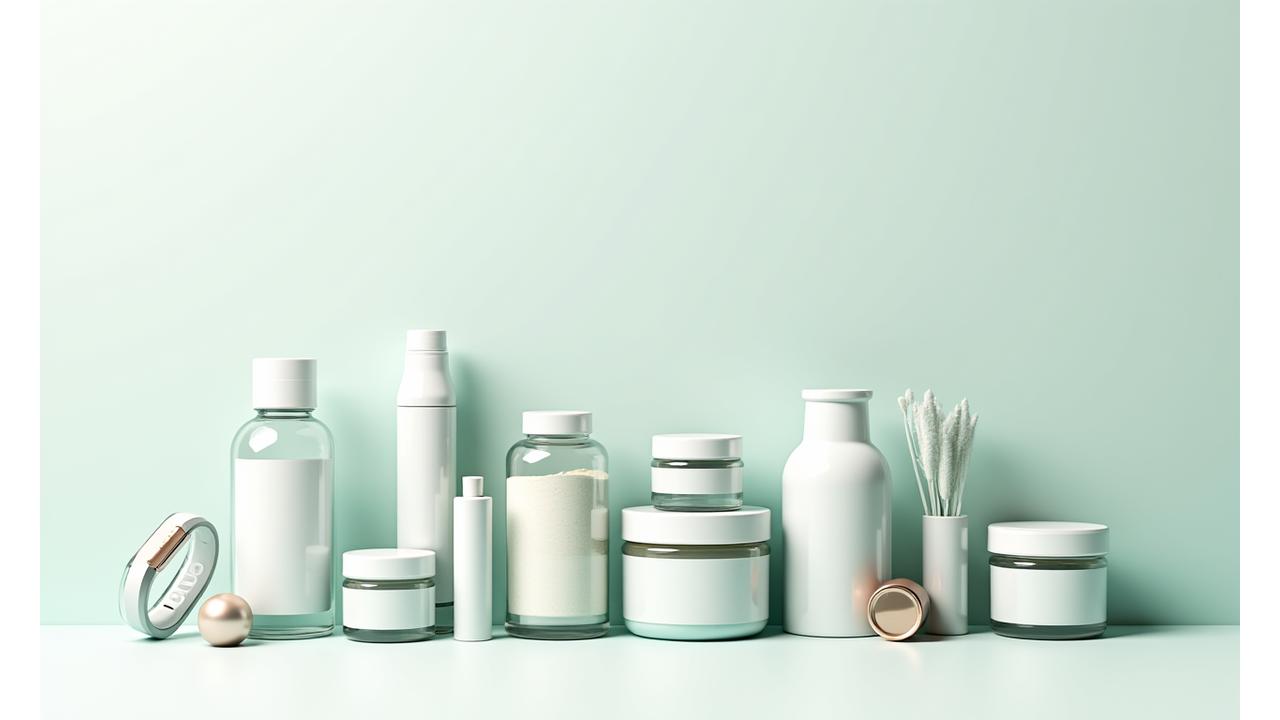 A diverse collection of wellness products like supplements bottles, organic food, and tech gadgets arranged aesthetically on a light surface, symbolizing expert curation.