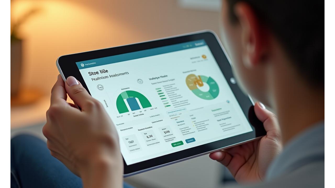A digital interface showing personalized health metrics and product recommendations, with user input elements like checkboxes and sliders, on a tablet held by a person.