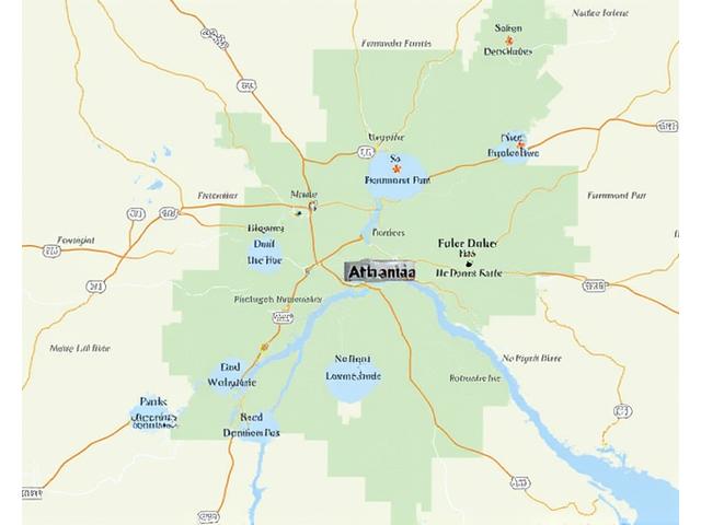 Stylized map of Atlanta highlighting wellness spots like parks, farmers markets, and yoga studios.