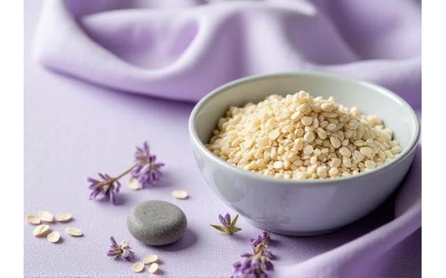 Soothing herbal ingredients and a face showing calm, clear skin, representing sensitive skin solutions.