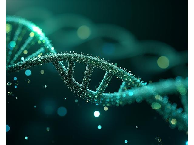 Abstract representation of DNA helix with glowing data points, symbolizing genetic analysis
